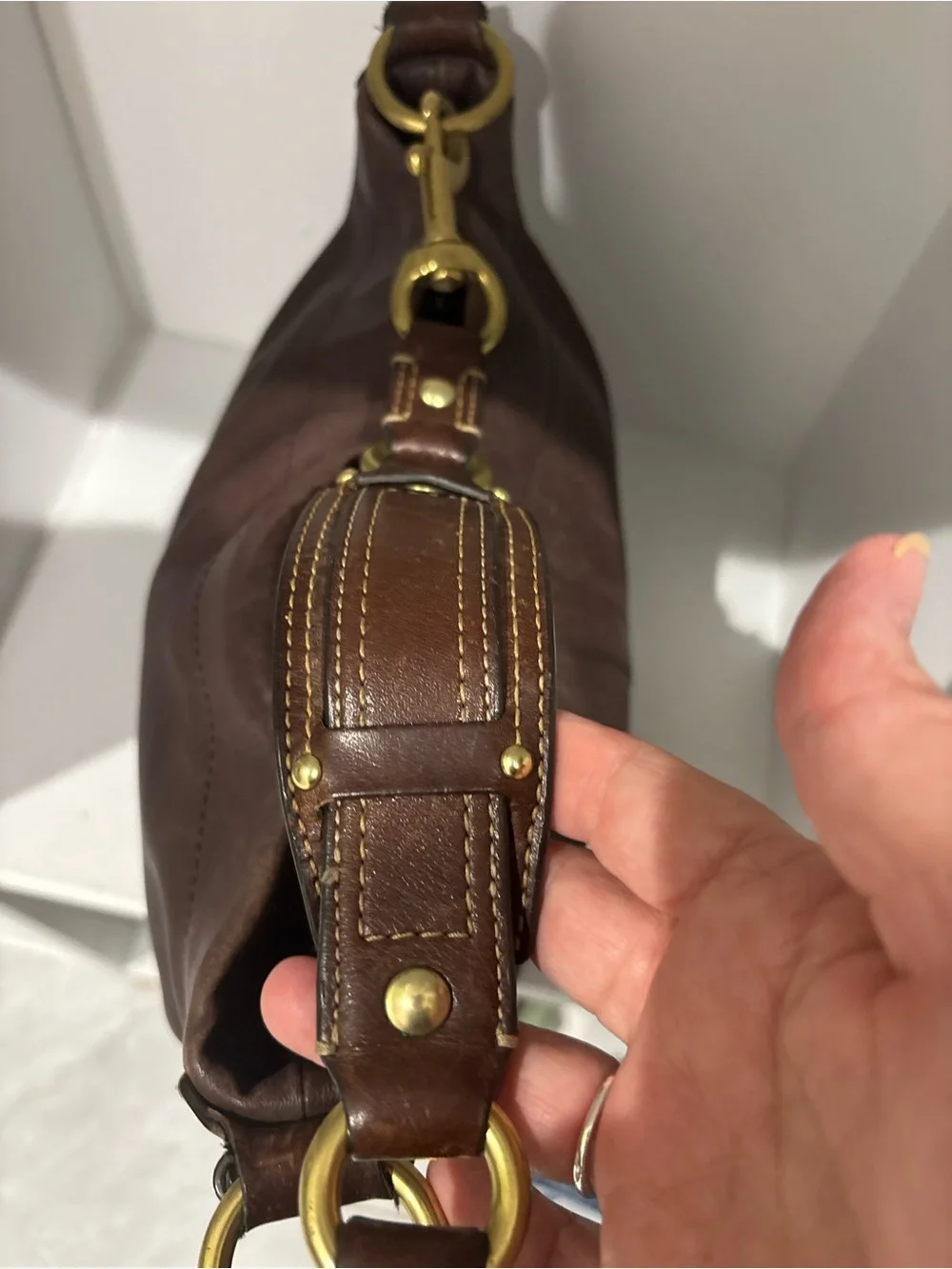 Coach Dark Brown Leather Hobo with Brass Hardware